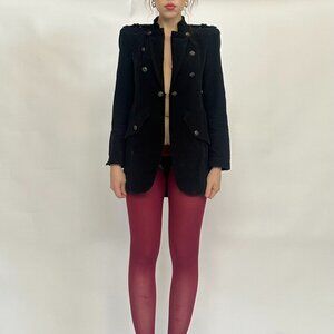 Zara Navy Blue Velvet Napoleon Army Jacket